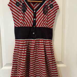 Tea Brand Stylish Red and Blue Striped Kids Dress